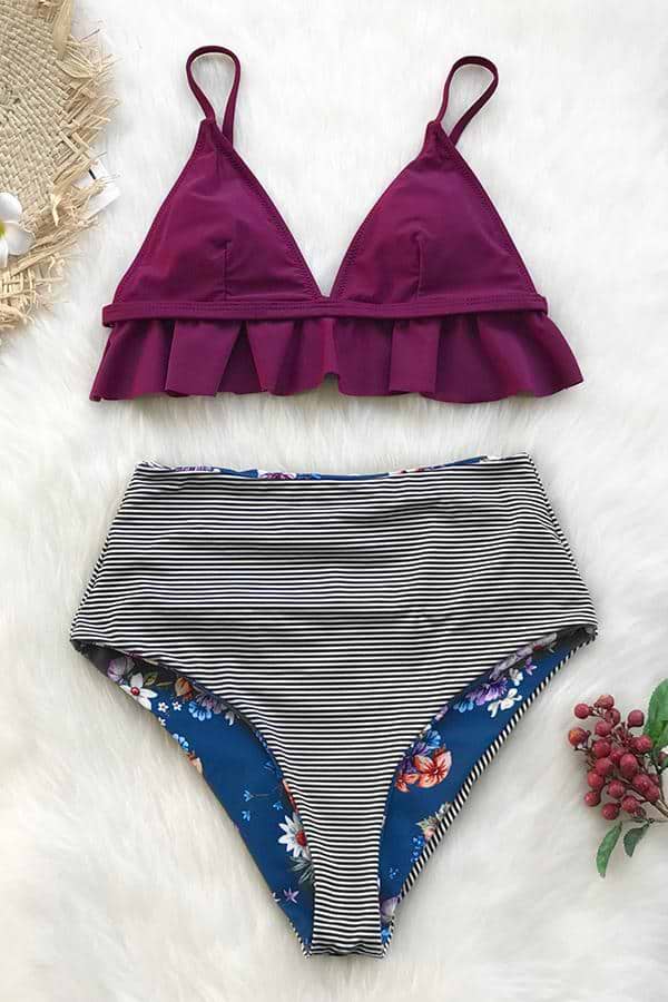 Pflaume und Floral Beidseitig Bikini