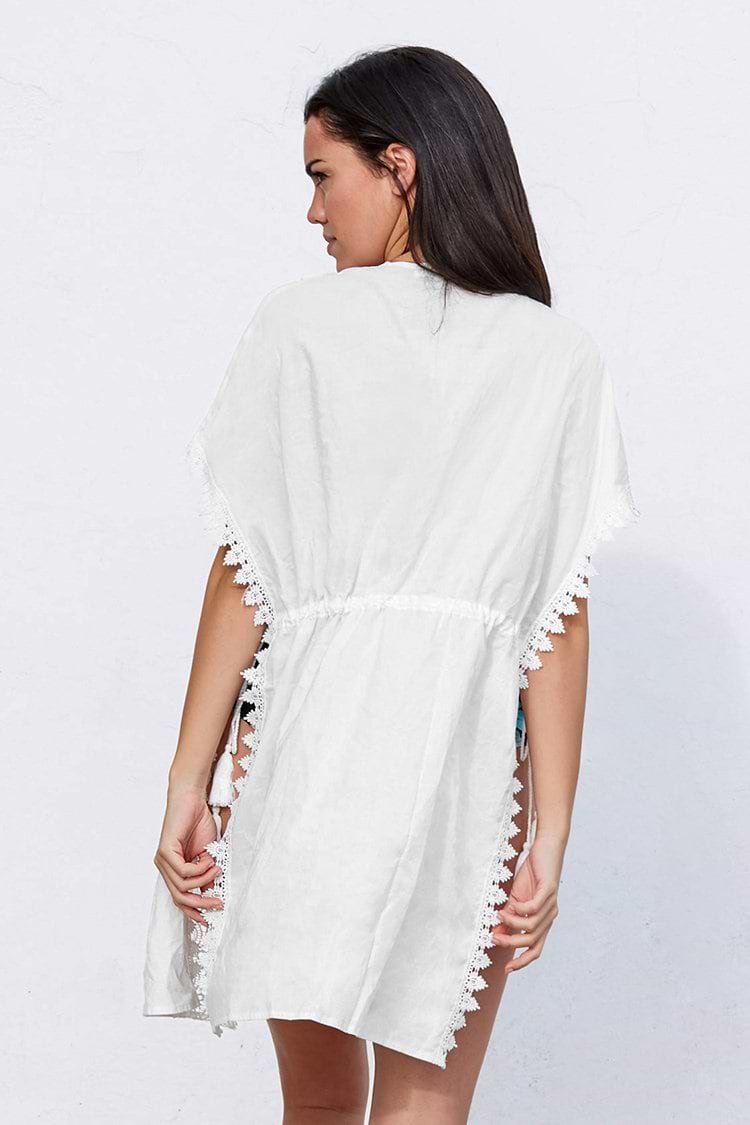 Weiß Lace Crochet Öffnen Cover Up