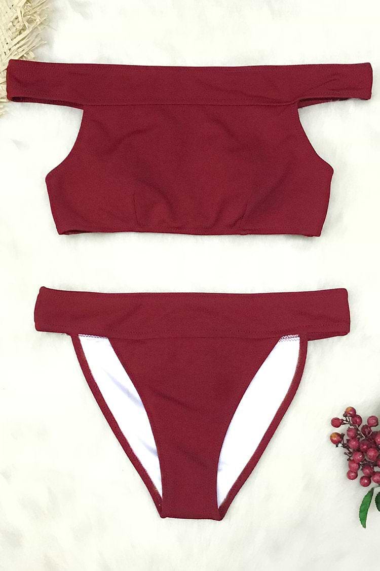 Rubinrot Schulterfrei Bikini