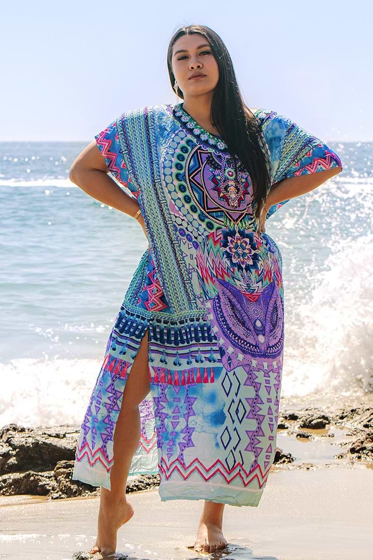 Große Größen Cover Up mit Boho-Muster