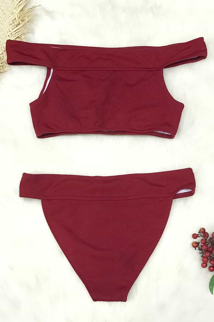 Rubinrot Schulterfrei Bikini