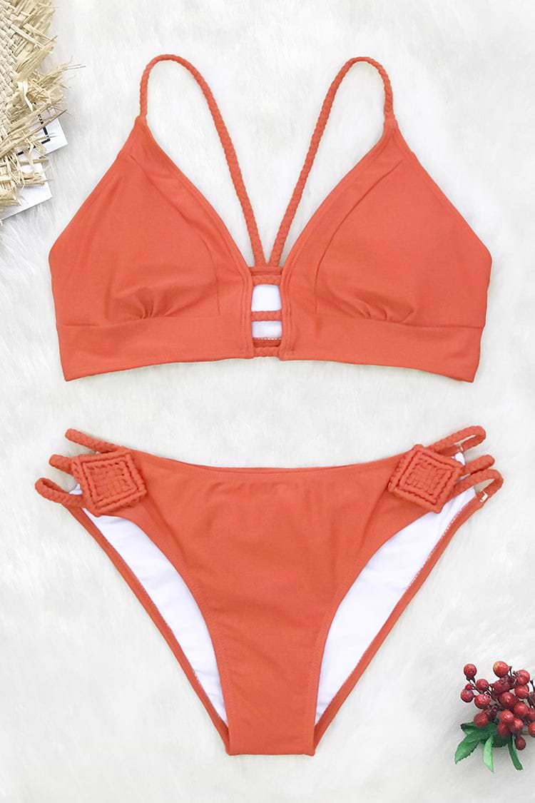 Beschwingtes Orange Geflochtener Riemen Bikini