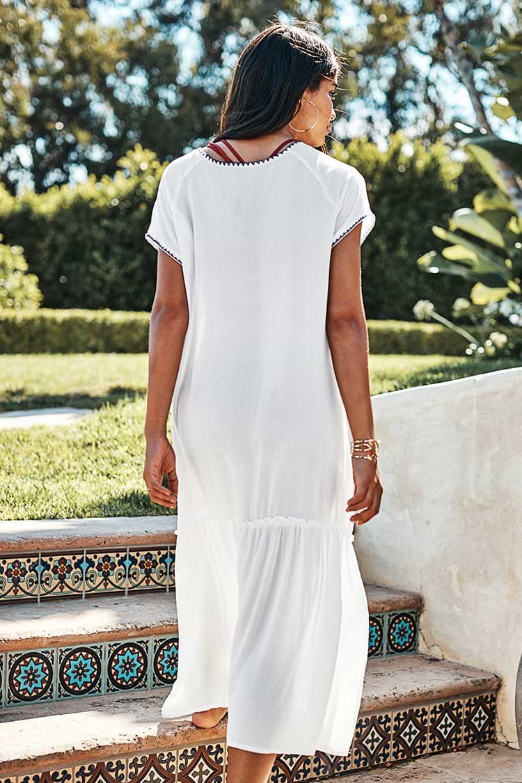 Weißer Midi Cover Up mit Häkelborte