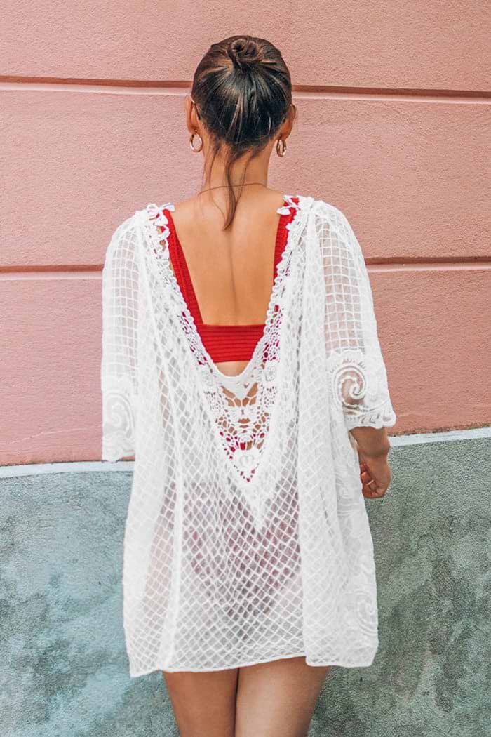 Weiße gehäkelte Cover Up
