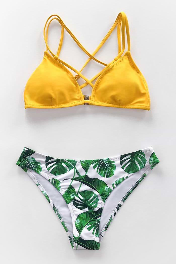 Gelbes und grünes Print Bikini Set