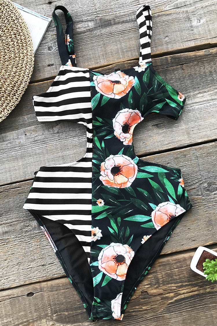 High Leg Mohn Badeanzug