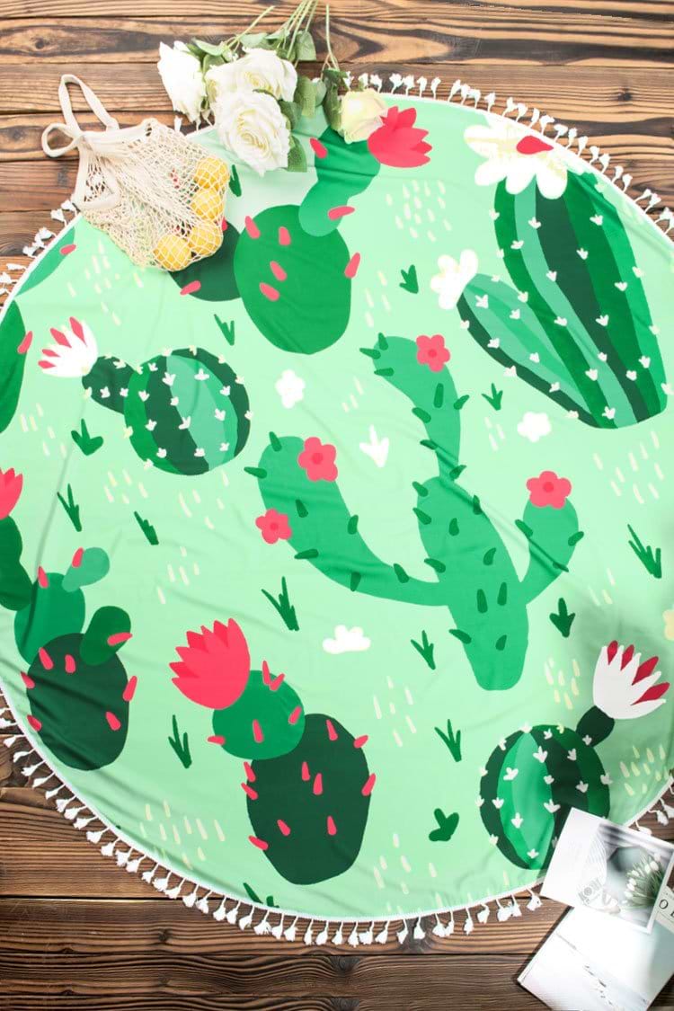 Kaktus Druck Stranddecke mit weißer Franse