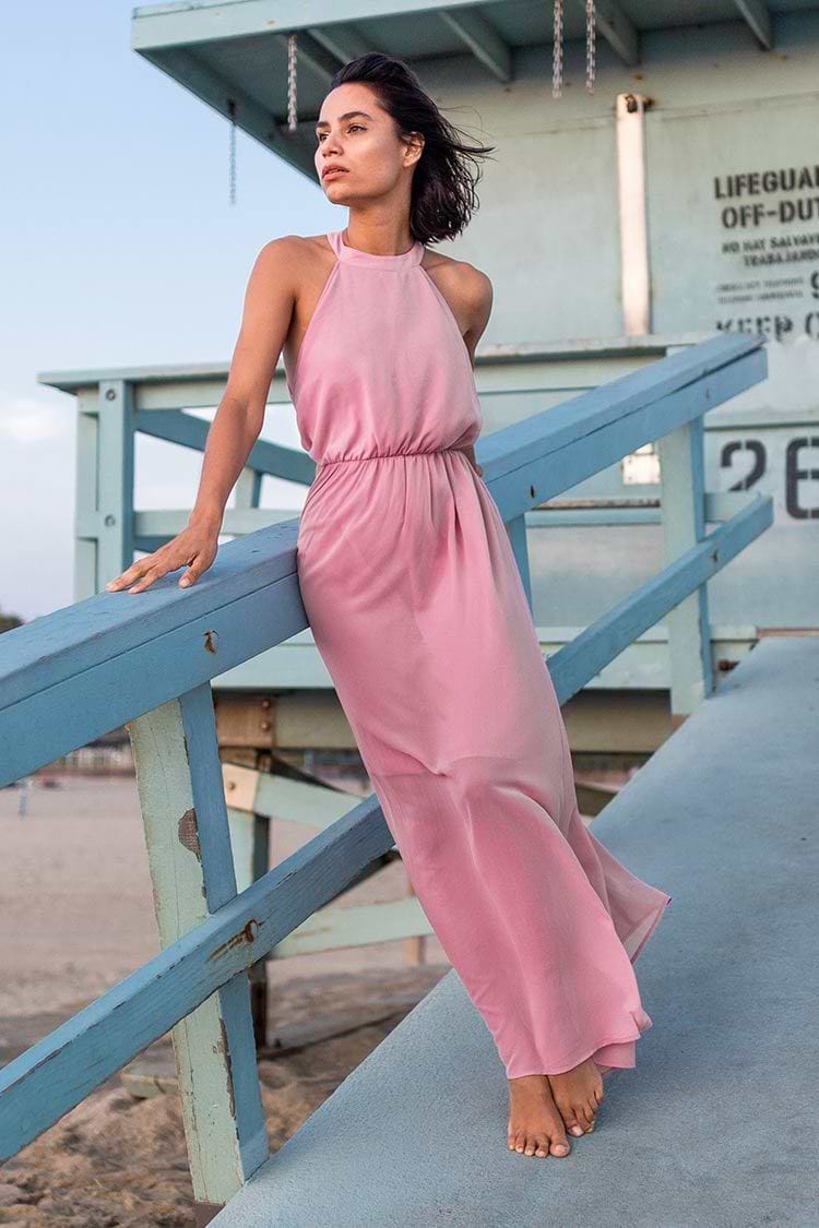 Rosa rückenfreies Maxikleid