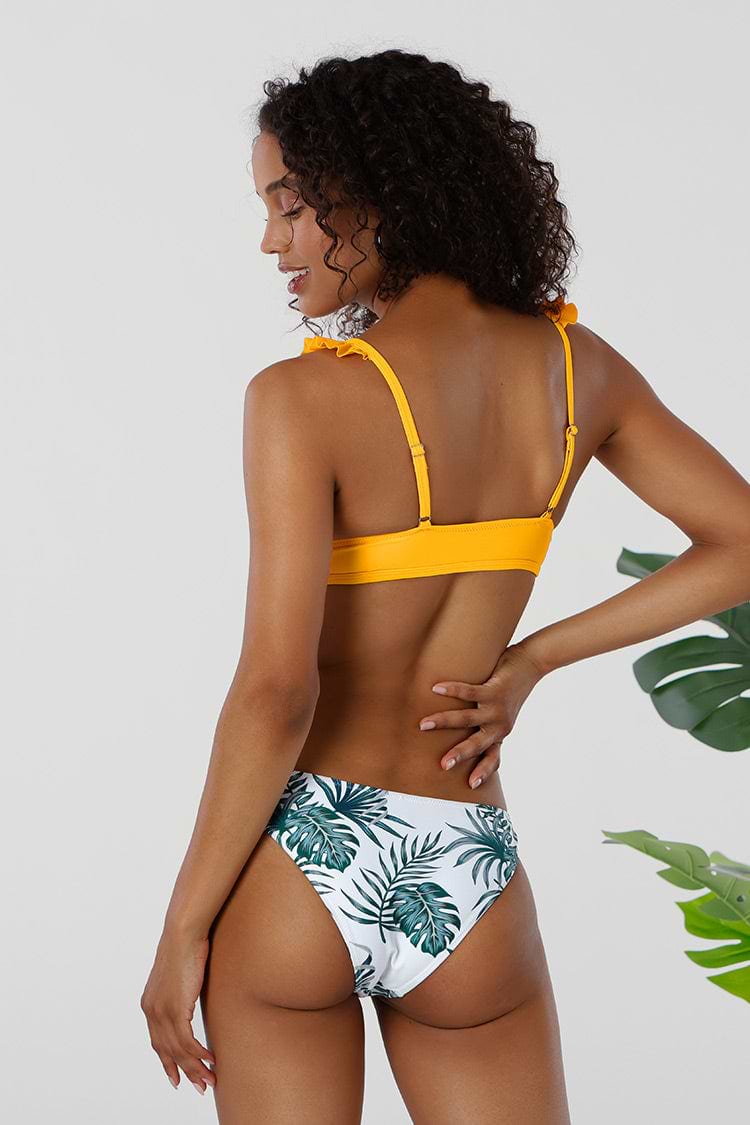 Cutout Bikini-Set mit Blättermuster in Gelb und Grün