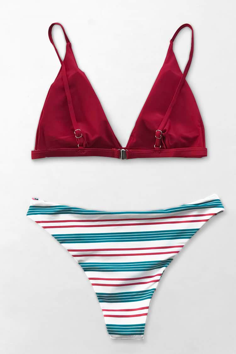 Rot Weiß und Blau V-Ausschnitt Bikini