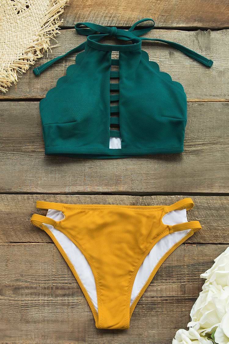 Farbblockierter High-Neck Neckholder Bikini