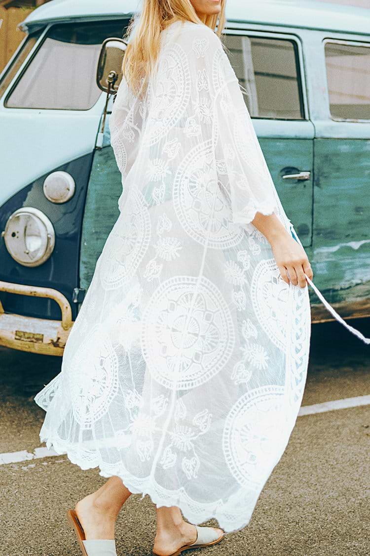 Weiße Spitze Kimono Cover Up