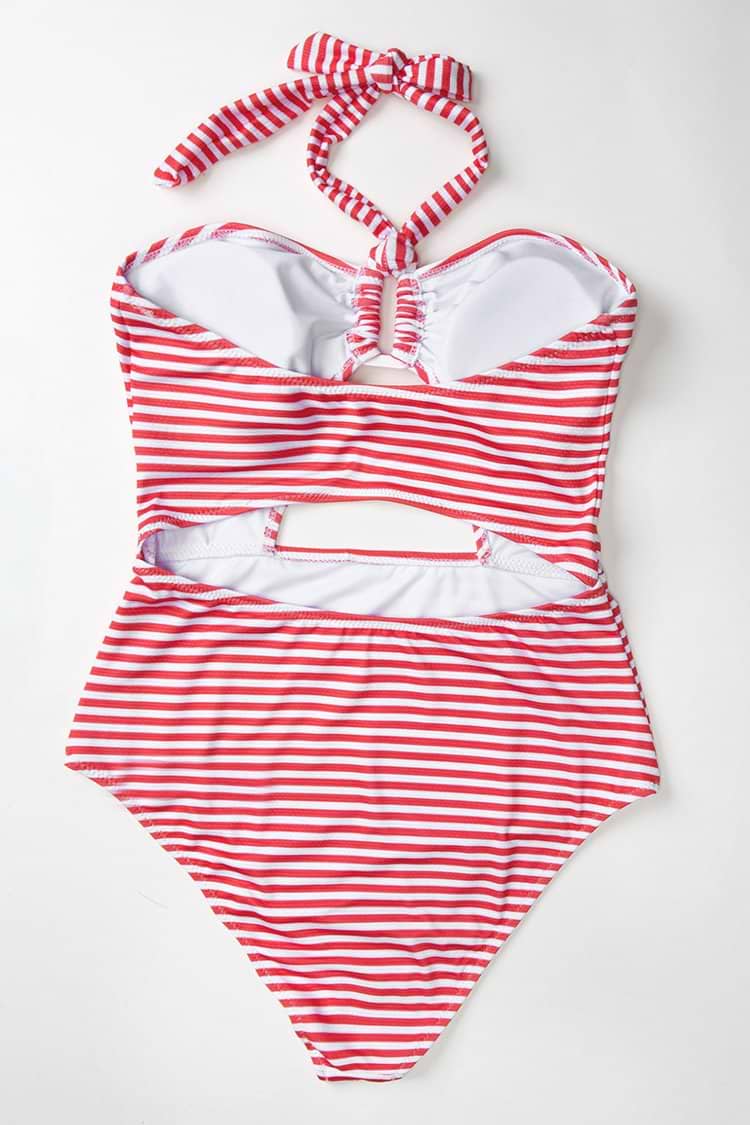 Rot und Weiss Streifen Neckholder Badeanzug