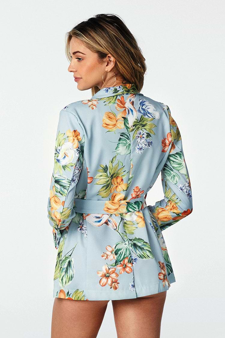 Blauer Blazer mit Blumenmuster