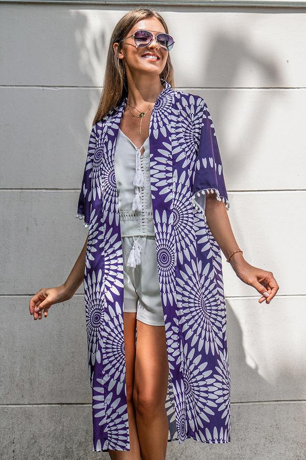 Blaue und weiße Blumendruck Midi Cover Up