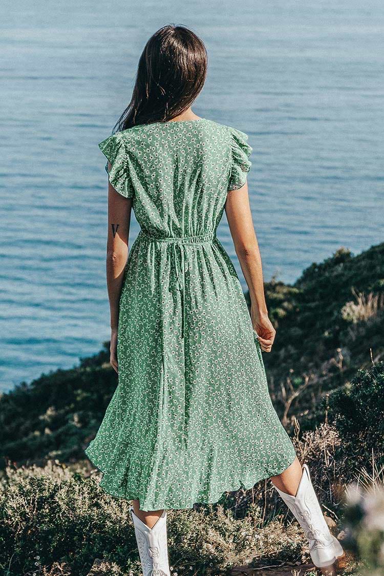 Kleid mit blaugrünem Blumendruck