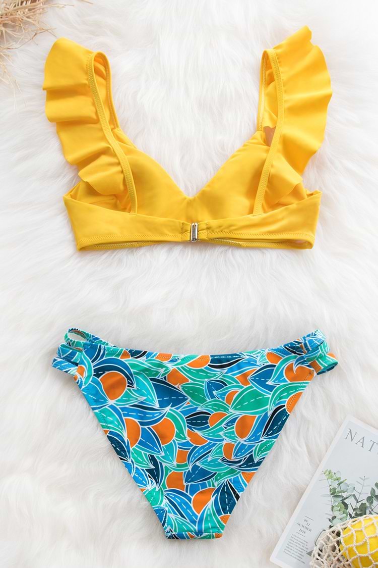 Gelb und Clementine Print Bikini