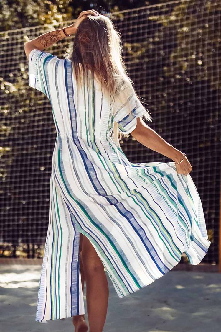 Ocean Stripe Kurzarm Cover Up