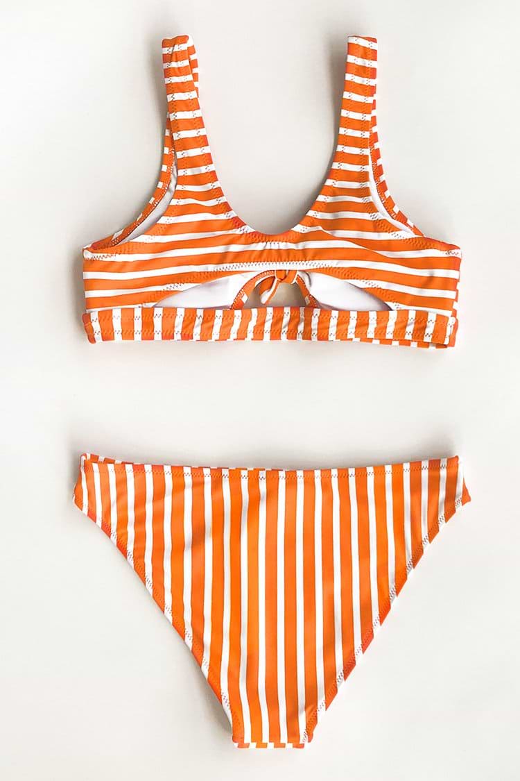Orange und Weiße Streifen Bikini Oberteil mit Bowknot