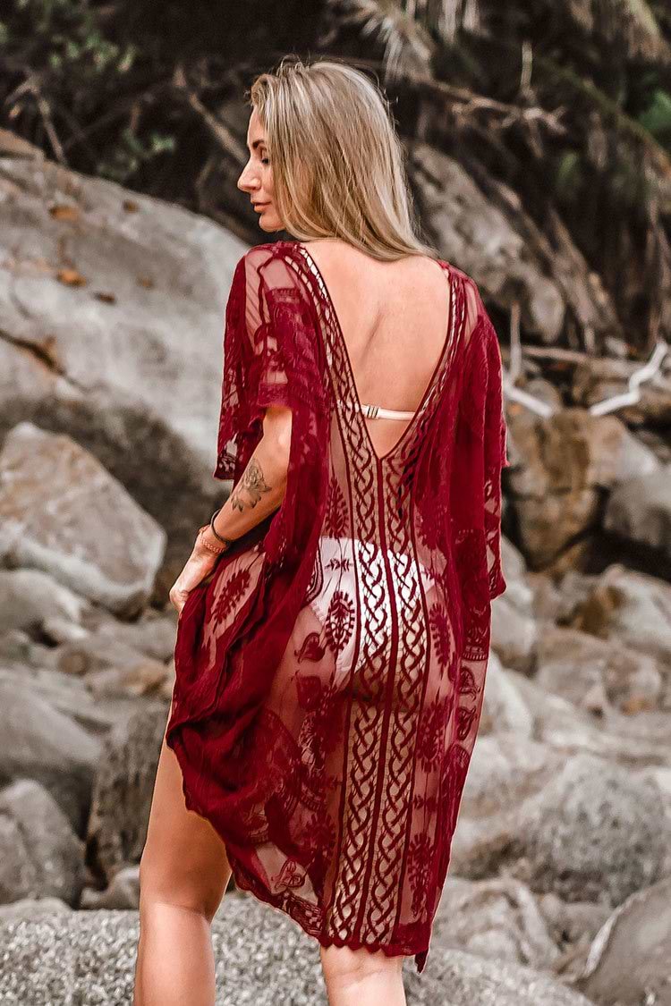 Roter Boho V-Ausschnitt Cover Up