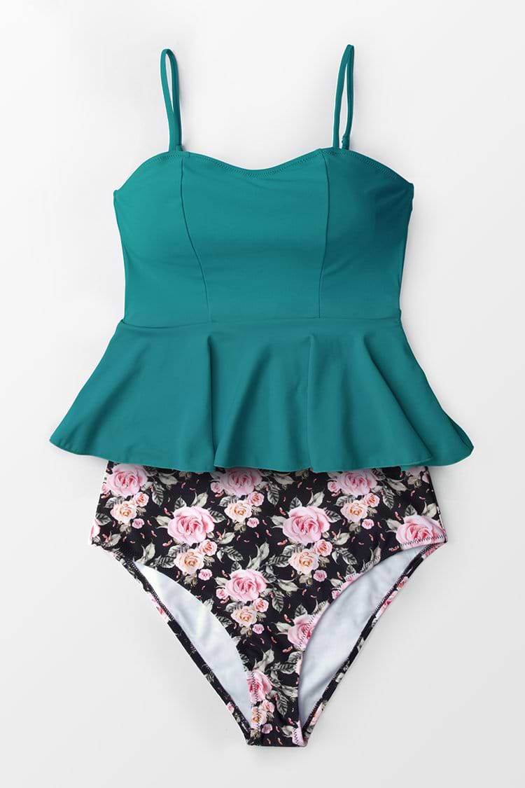 Blau und Floral Tankini Bikini