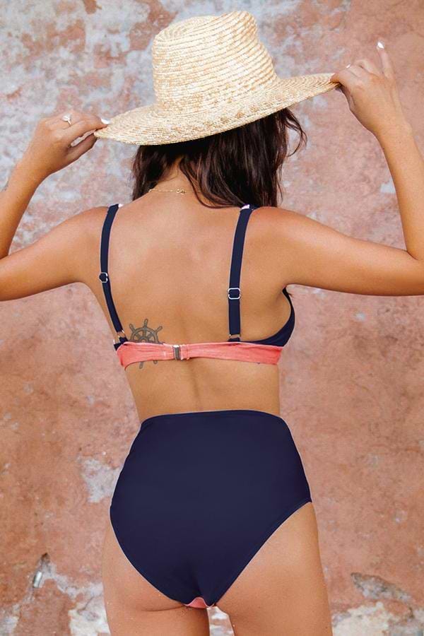 Rosa und Navy Farbblock High-Waisted Bikini