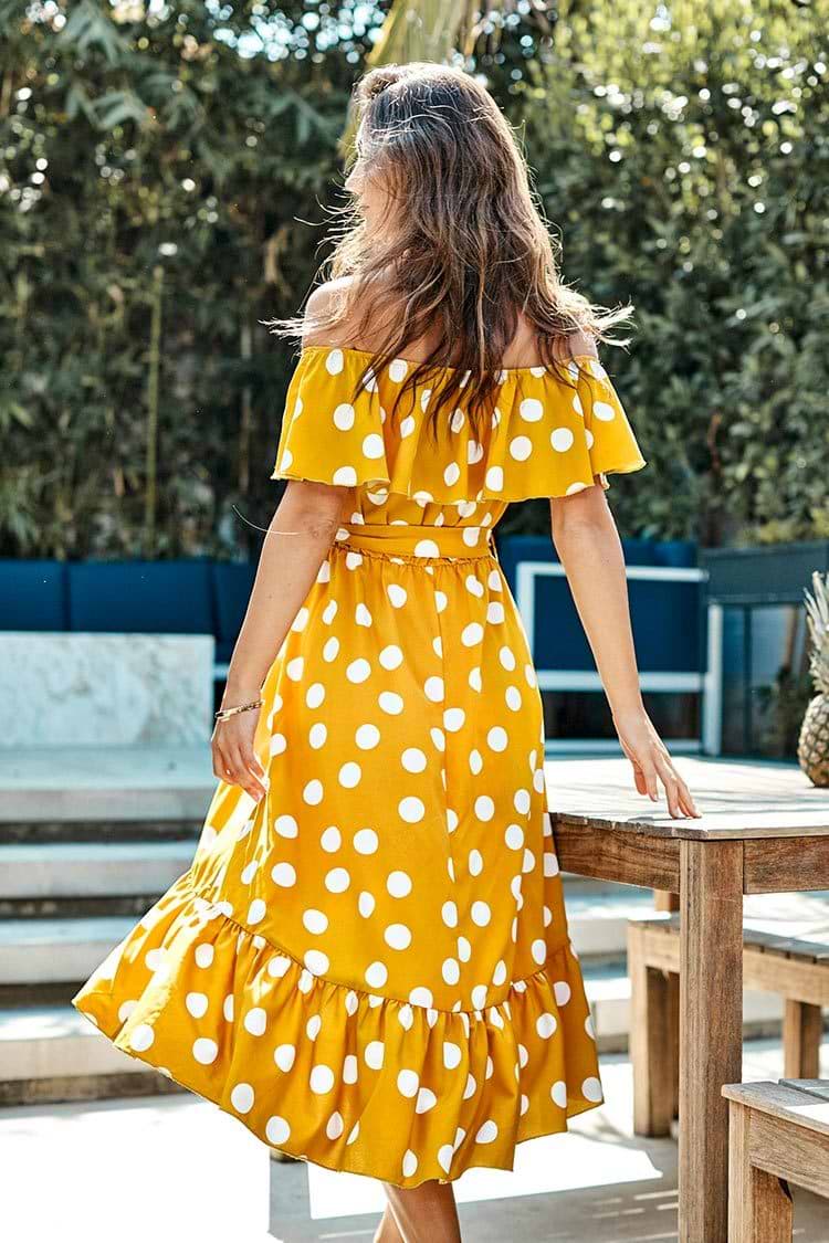 Gelbes Polka Dot Midikleid