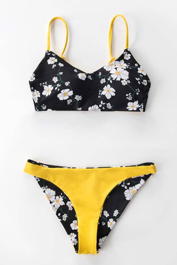 Schwarzer und gelber Blumenwende Bikini