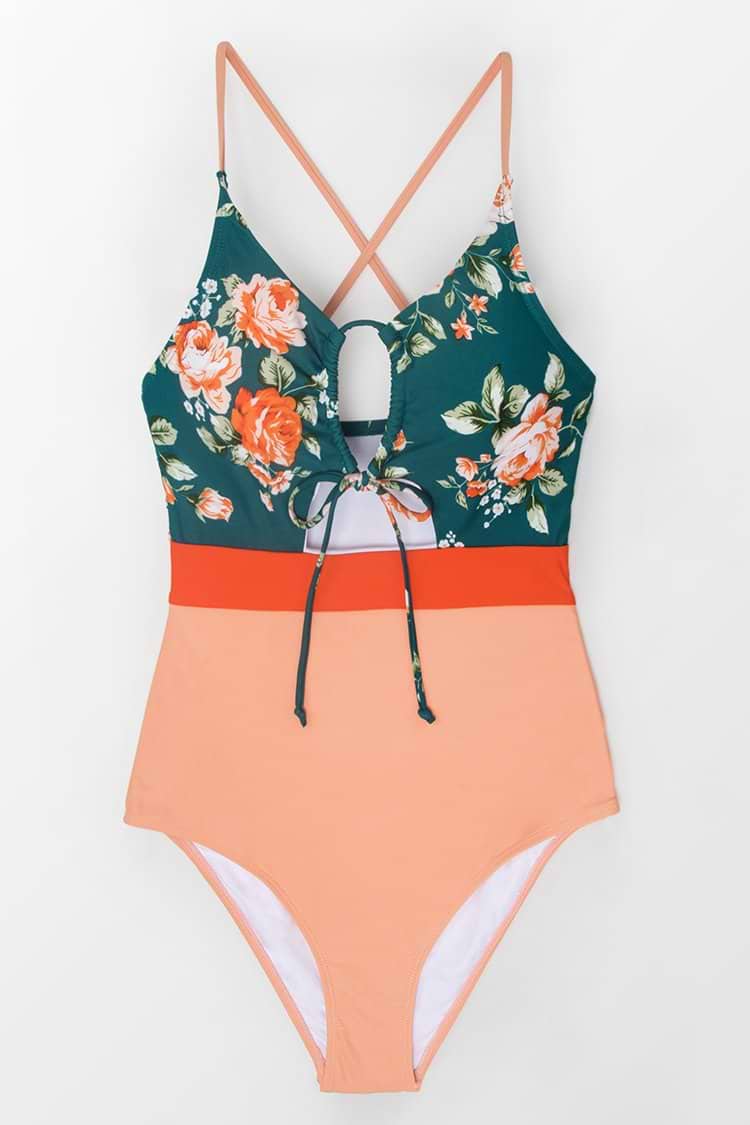 Tie-Front Blumen  Schnürung Badeanzug