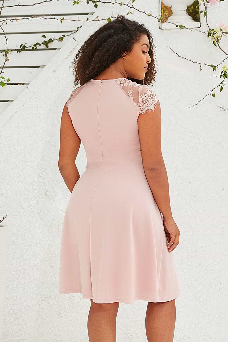 Große Größen Spitzenkleid in Rosa