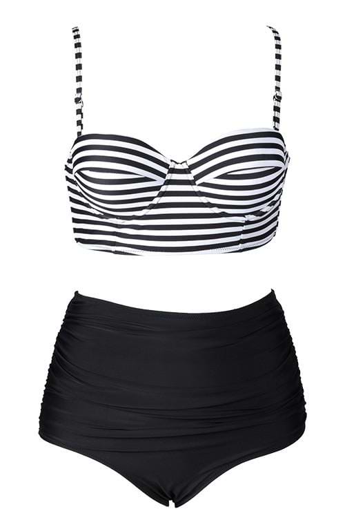 Bikini-Set mit High-Waist und Streifen-Muster