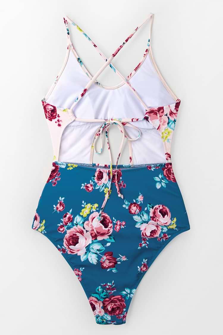 Rosa und Blau Badeanzug mit Blumenmuster