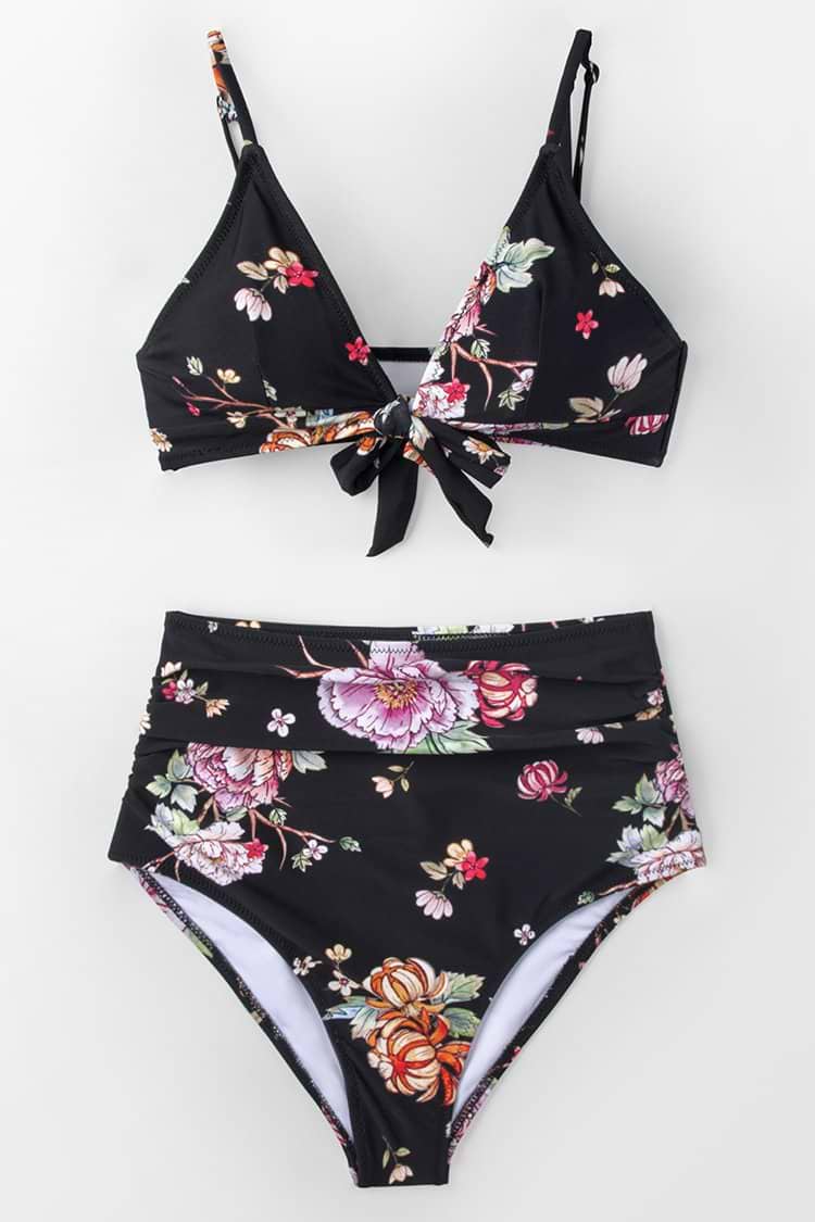 Tie-Front High-Waist Blumen Bikini