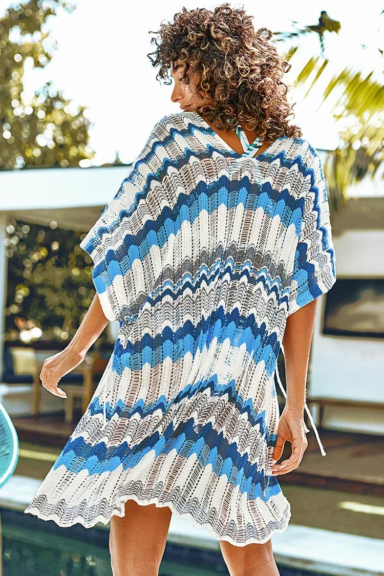 Blaues Wellenmuster Schnürung Cover Up