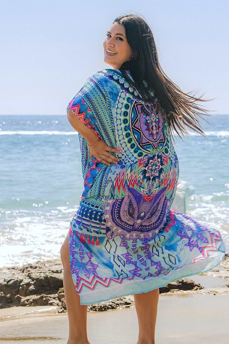 Große Größen Cover Up mit Boho-Muster