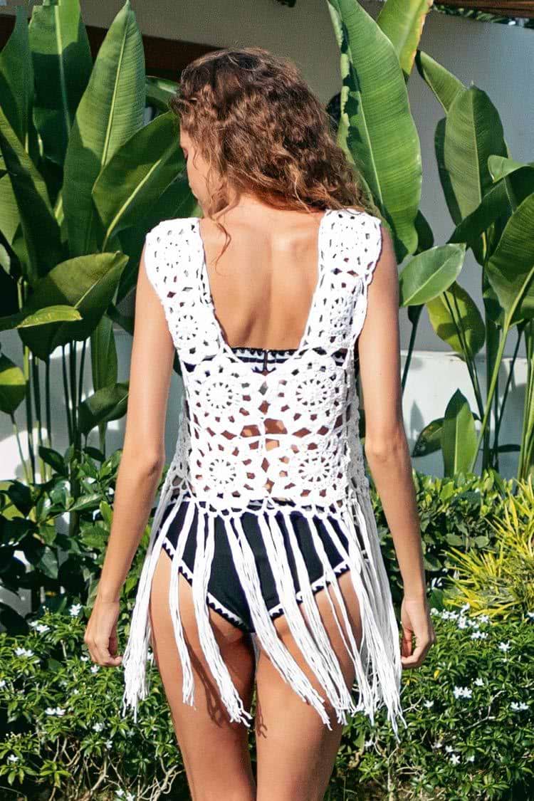 Weiße Cover Up mit Quasten