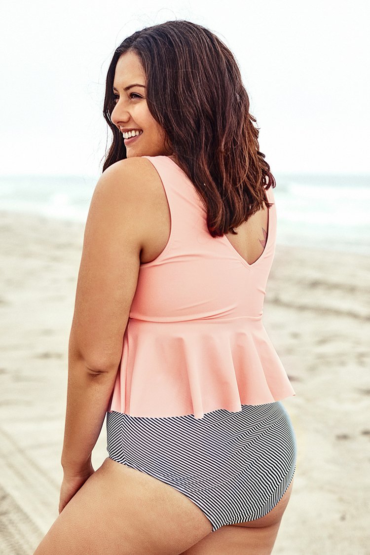 Rosa Tank Top gekräuselten Große Größen Bikini