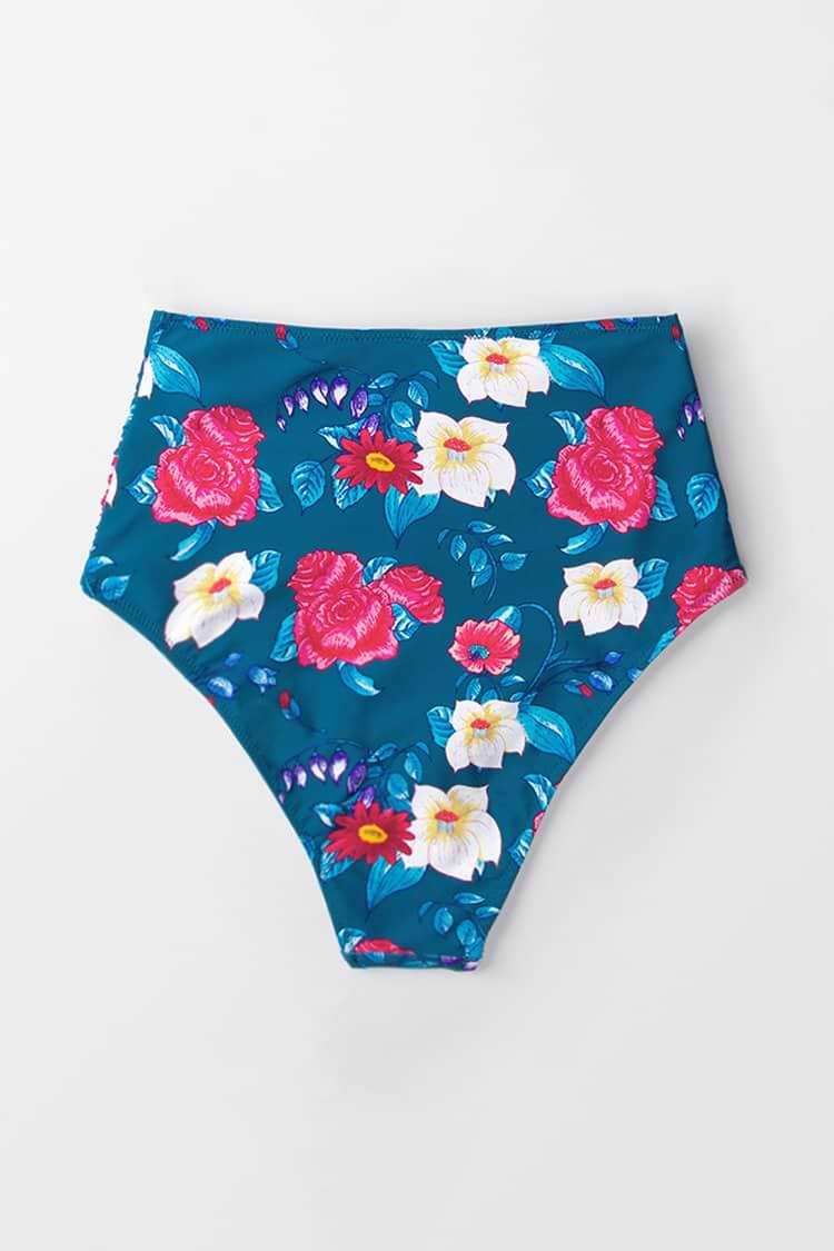 Saphir Floral Hohe Taille Bikini Hose