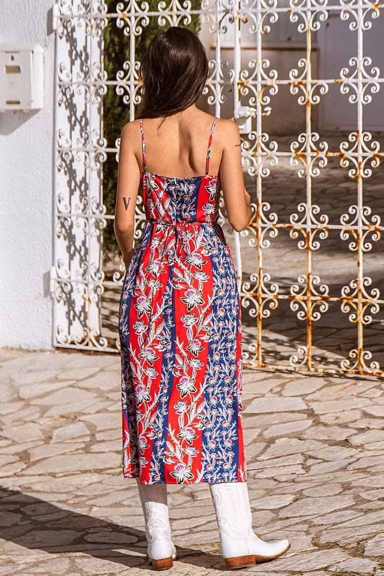 Blumenkleid mit V-Ausschnitt und Schlitz