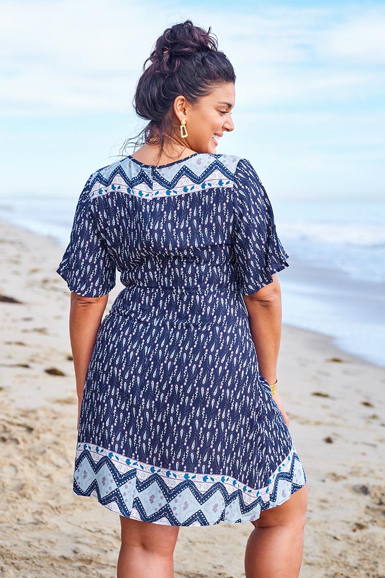 Große Größen Boho-Kleid in Blau