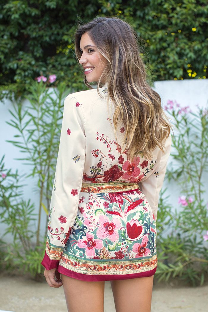 Romantische Floral Belted Cover Up
