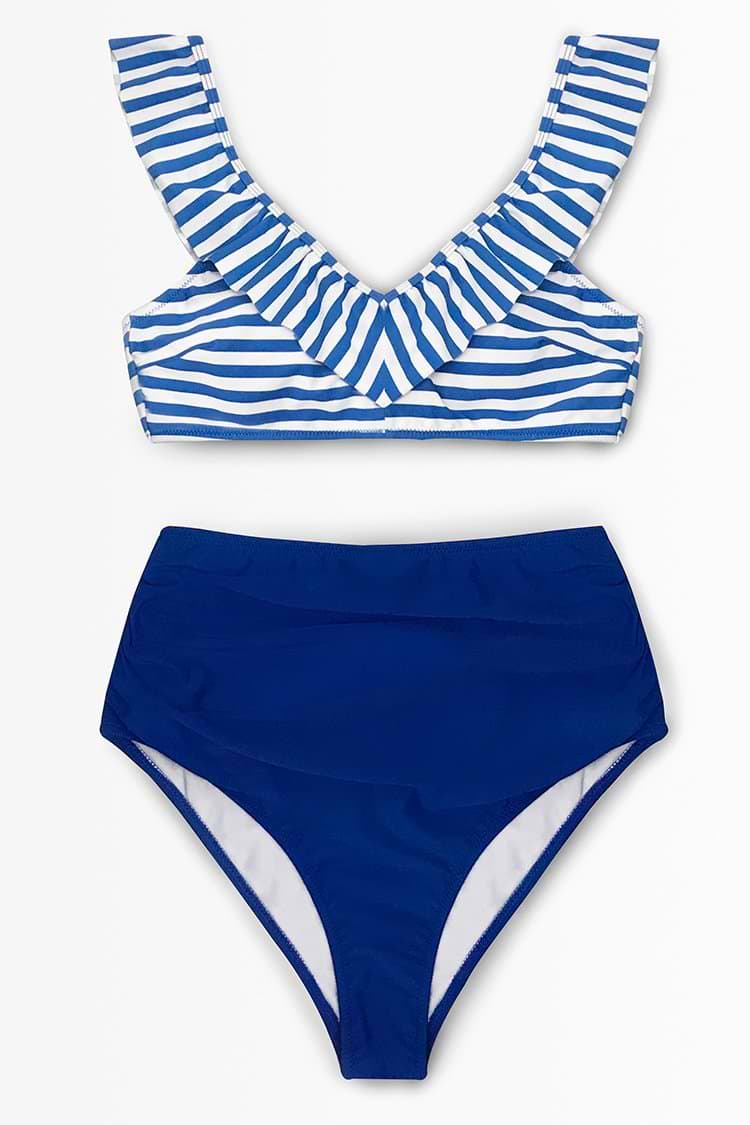 Blaue Streifen Bikini mit Passe