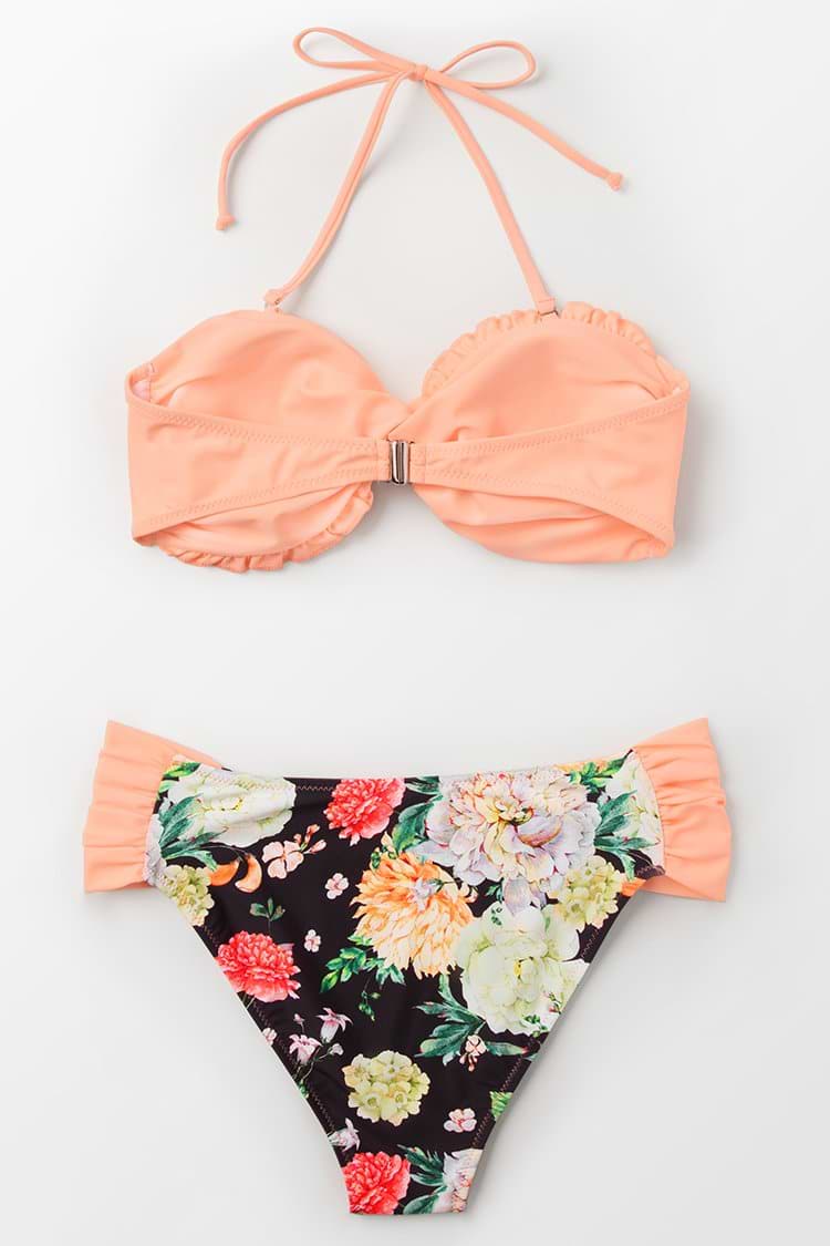 Pfirsich Und Blumen Bandeau Bikini