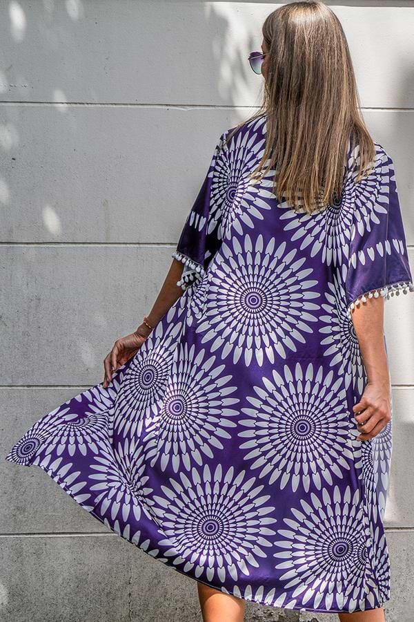 Blaue und weiße Blumendruck Midi Cover Up