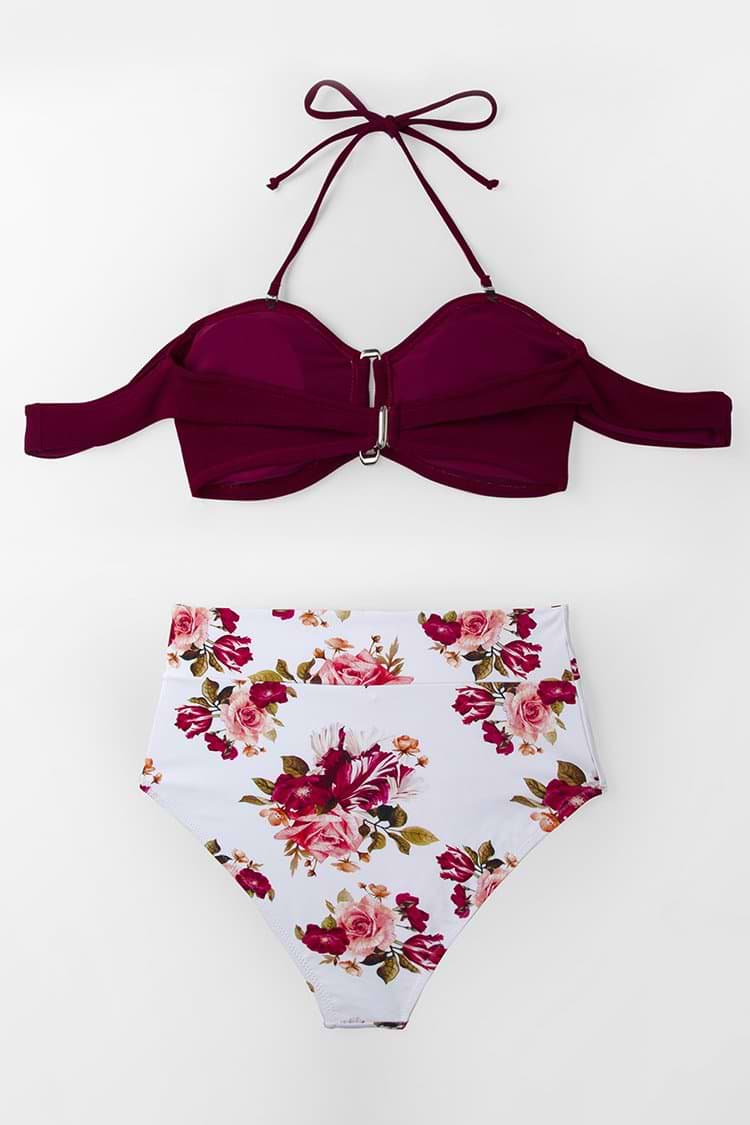 Romantisches Rot und Floral High-Waist Bikini