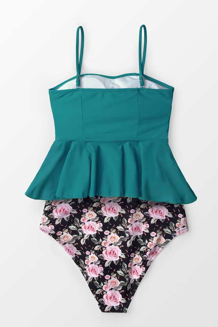 Blau und Floral Tankini Bikini