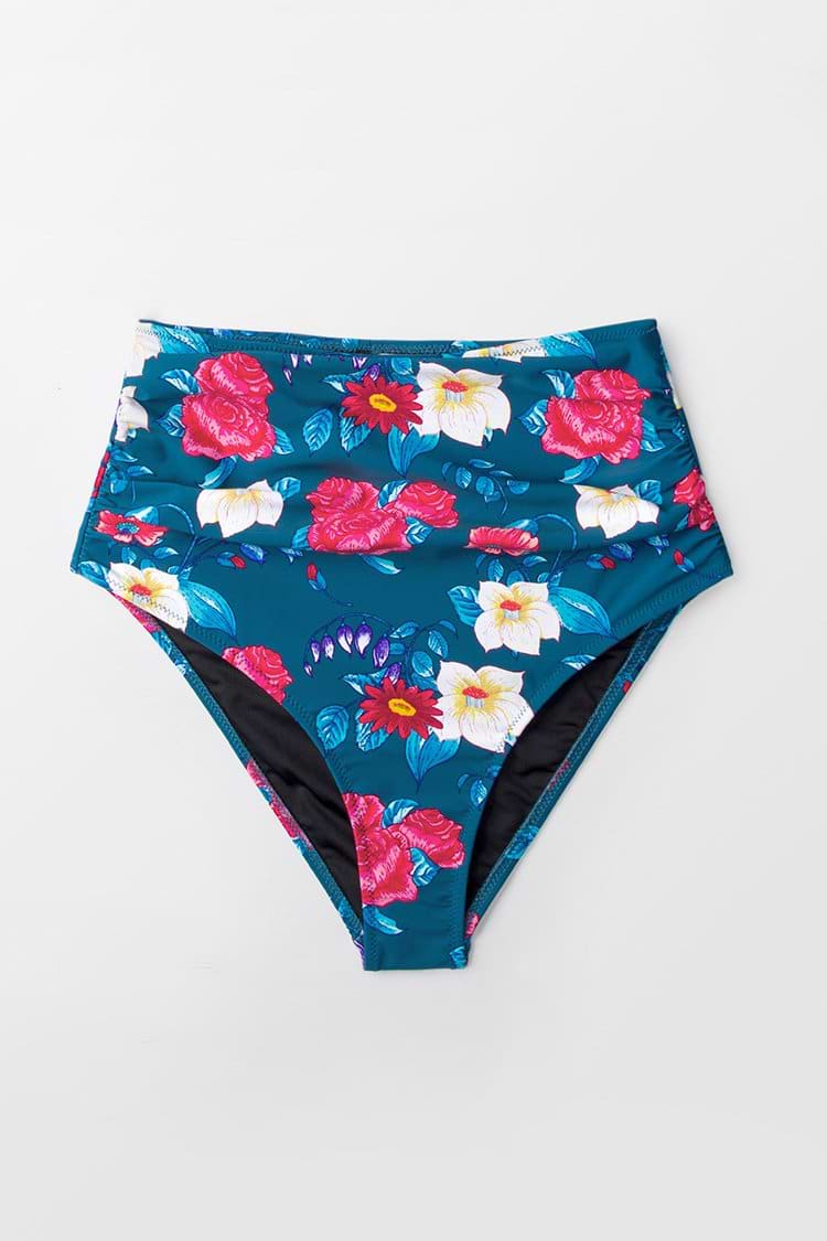 Saphir Floral Hohe Taille Bikini Hose