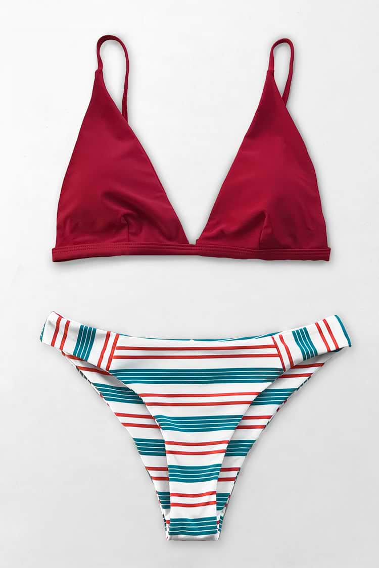 Rot Weiß und Blau V-Ausschnitt Bikini