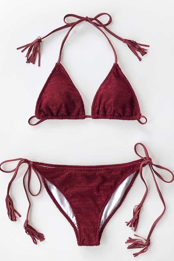 Tiefroter Crochet Triangle Bikini