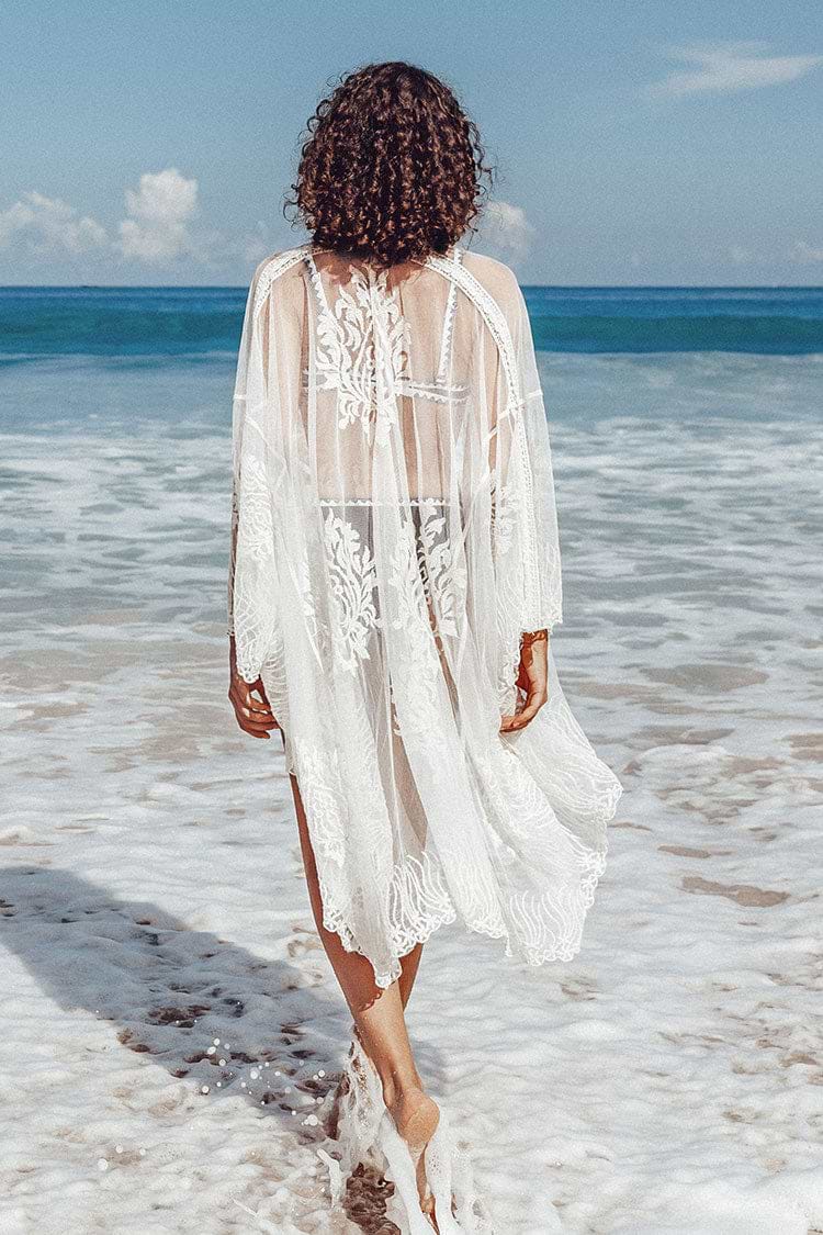 Strandkimono mit Stickerei und Glockenärmeln